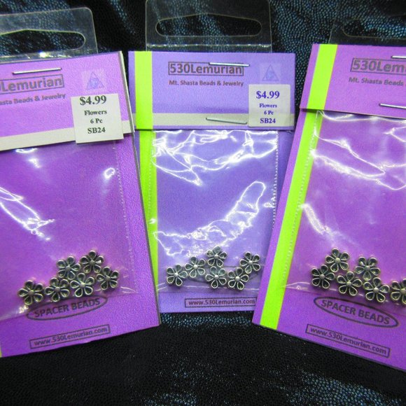 Silver Plated Flower Beads 6Pcs In Each Package Lot Of 3 Packages - Picture 2 of 3